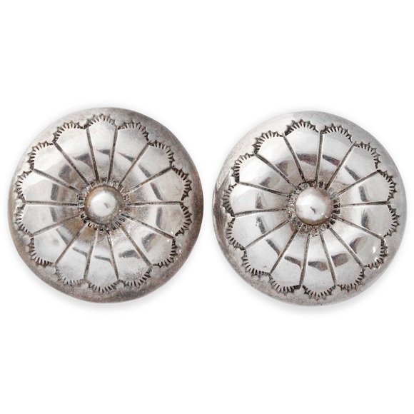 Vintage Sterling Silver Concho Clip On Earrings Large Domed Southwestern - Picture 1 of 6